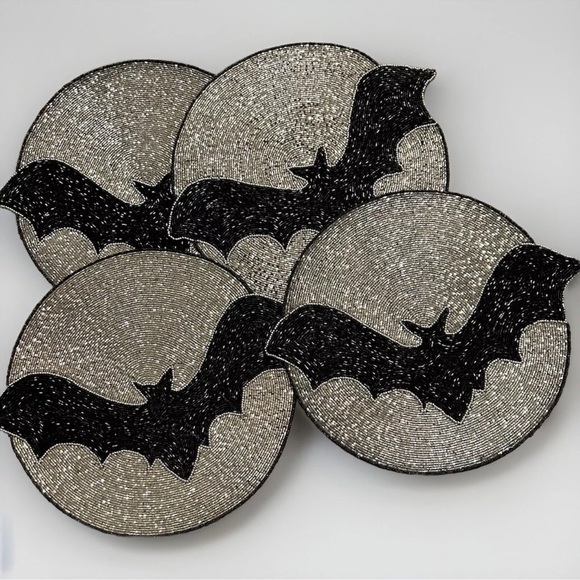 Halloween Bat Beaded Placemat Black & Silver Bat 15